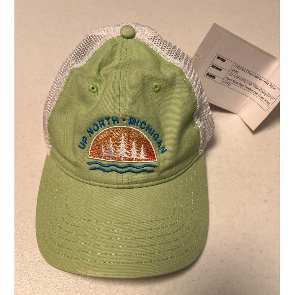 Otto Up North Michigan Piney Sunrise Trucker Hat OSFM Lime White Snapback